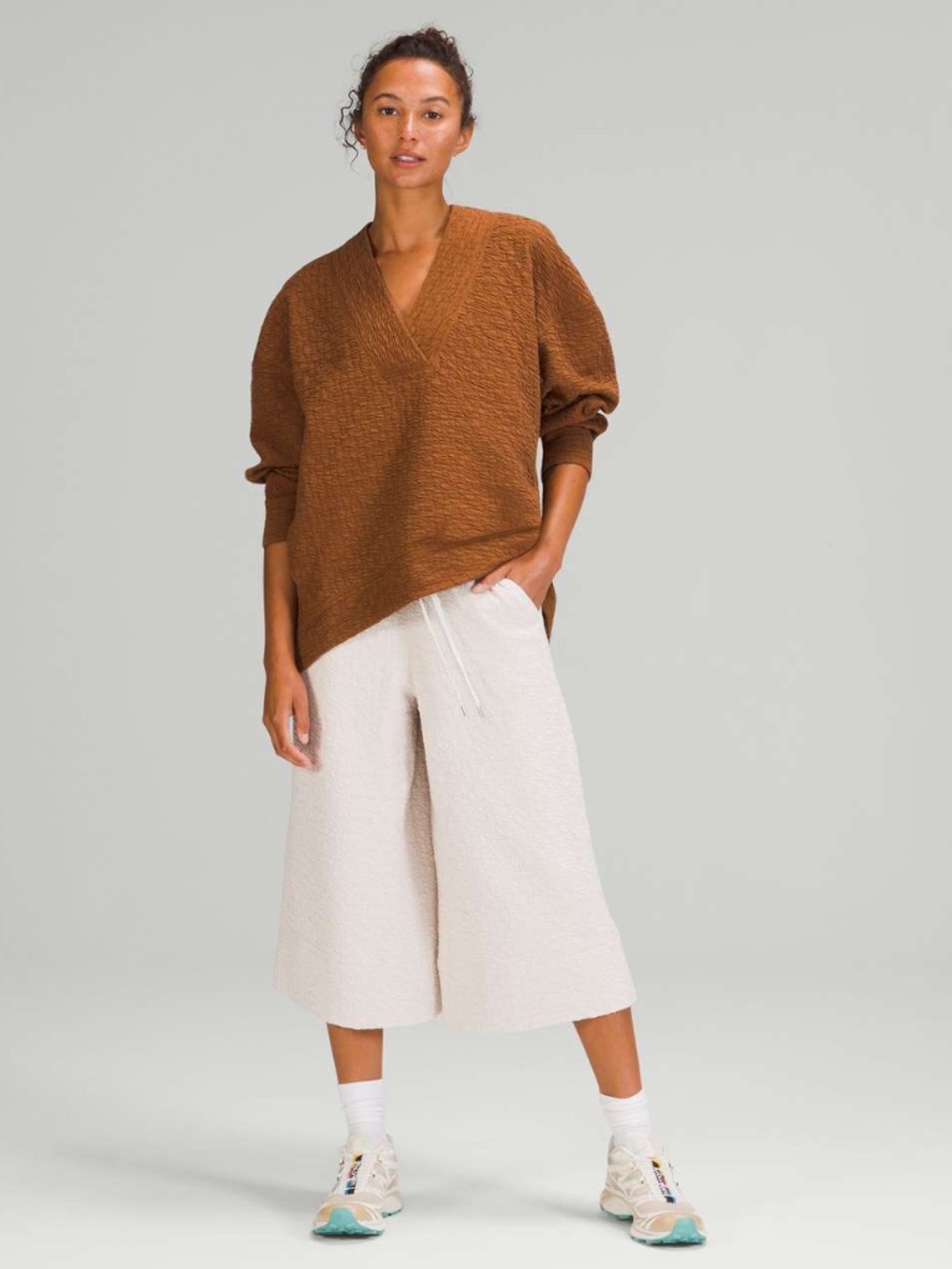 Lululemon Rippled V-Neck Pullover Copper Brown - Size 6